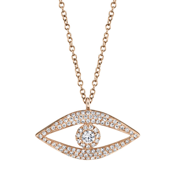 14K Rose Gold Diamond Evil Eye Necklace-Necklaces-Maurice's Jewelers-
