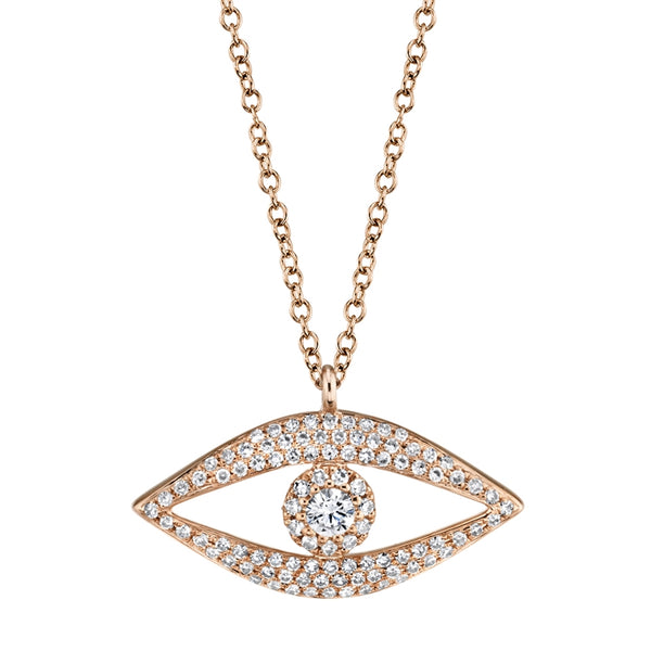 14K Rose Gold Diamond Evil Eye Necklace