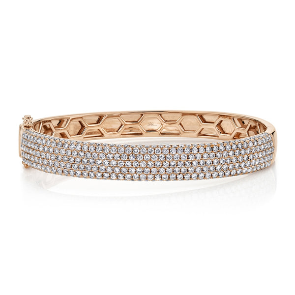 14K Rose Gold Diamond Pave Thick Bangle