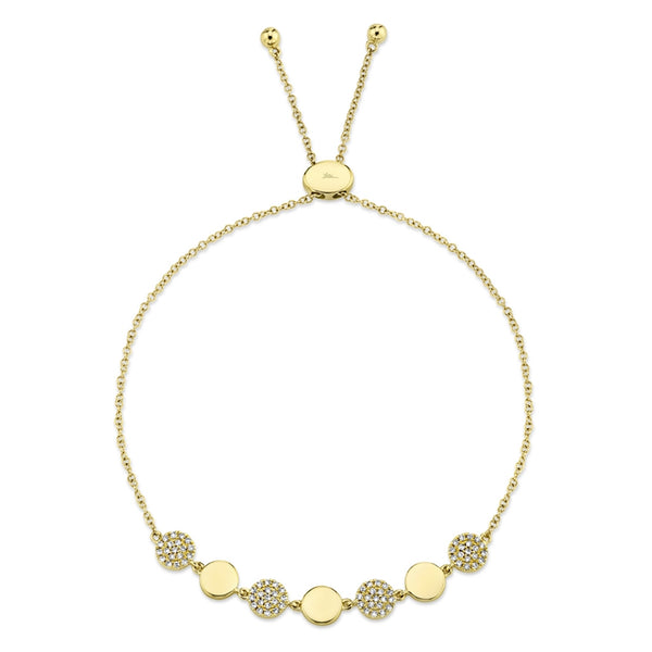 14K White Gold Diamond Pave Circle Bolo Bracelet-Bracelets-Maurice's Jewelers-YELLOW GOLD-