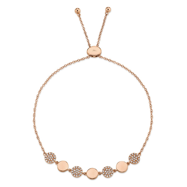 14K Rose Gold Diamond Pave Circle Bolo Bracelet-Bracelets-Maurice's Jewelers-ROSE GOLD-