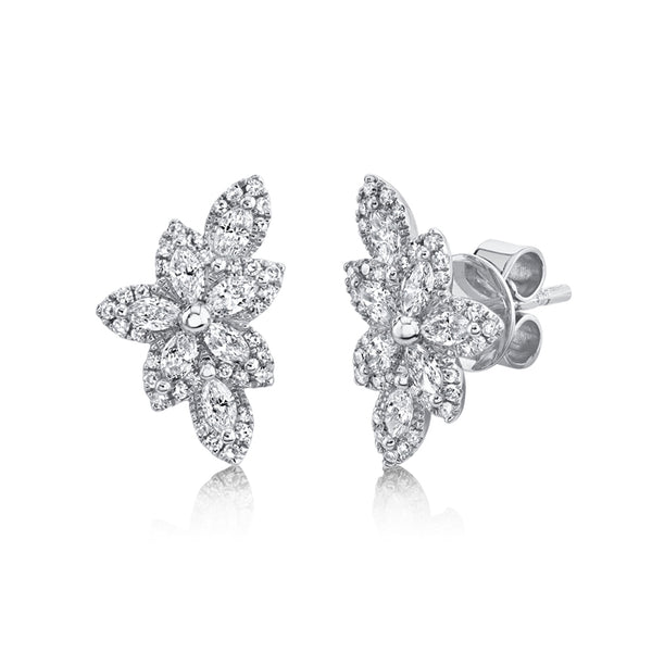 14K White Gold Diamond Flower Stud Earring-EARRINGS-Maurice's Jewelers-WHITE GOLD-