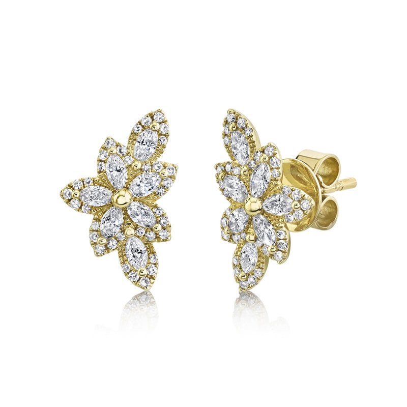 14K White Gold Diamond Flower Stud Earring