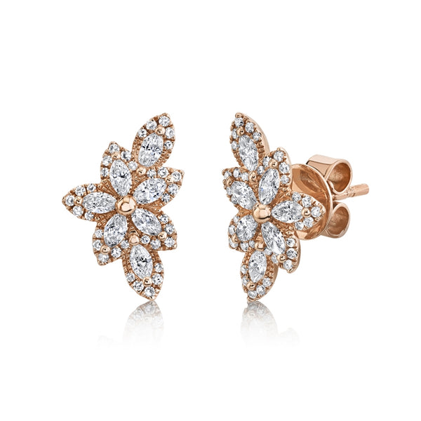 14K Yellow Gold Diamond Flower Stud Earring