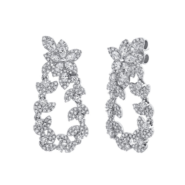 14k White Diamond Marquise Flower & Leaf Drop Earrings-EARRINGS-Maurice's Jewelers-