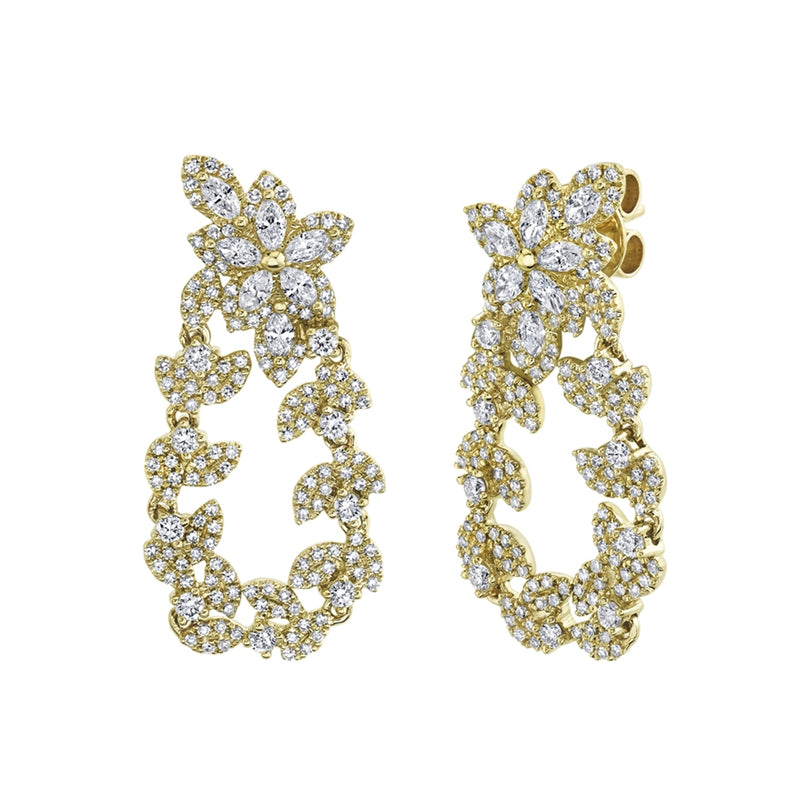 14k Yellow Diamond Marquise Flower & Leaf Drop Earrings-EARRINGS-Maurice's Jewelers-