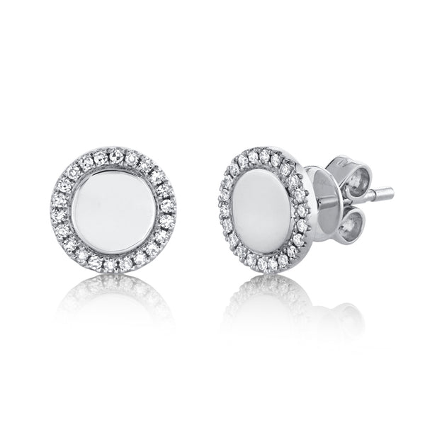 14K White Gold Diamond High Polish Disc Stud Earring