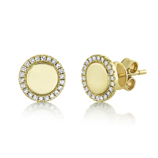 14K Yellow Gold Diamond High Polish Disc Stud Earring