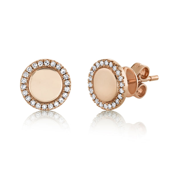 14K Rose Gold Diamond High Polish Disc Stud Earring