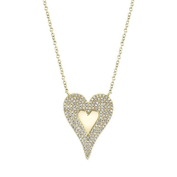 14k Yellow Diamond Heart High polished center Large Necklace