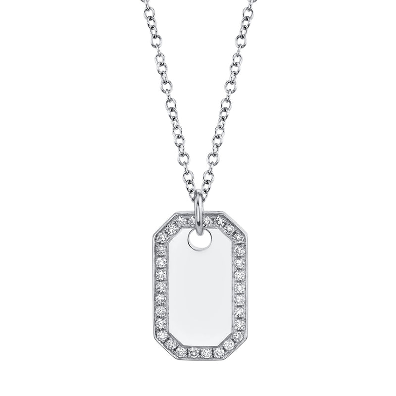 14k White Gold Diamond Dog Tag Necklace-Necklaces-Maurice's Jewelers-