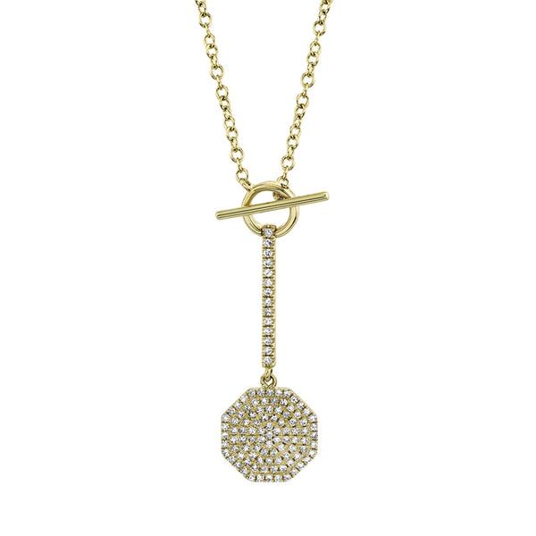 14k Yellow Gold Diamond Pave Octagon Lariat Necklace