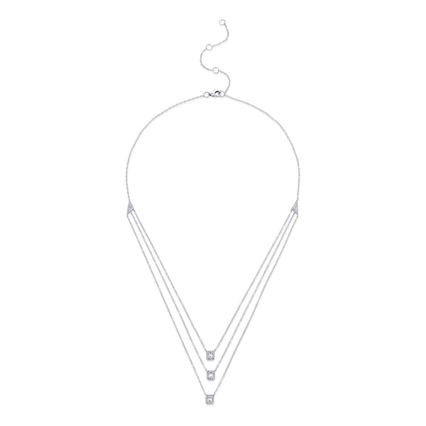 14K White Gold Diamond Triple Row Baguette Halo Necklace-Necklaces-Maurice's Jewelers-