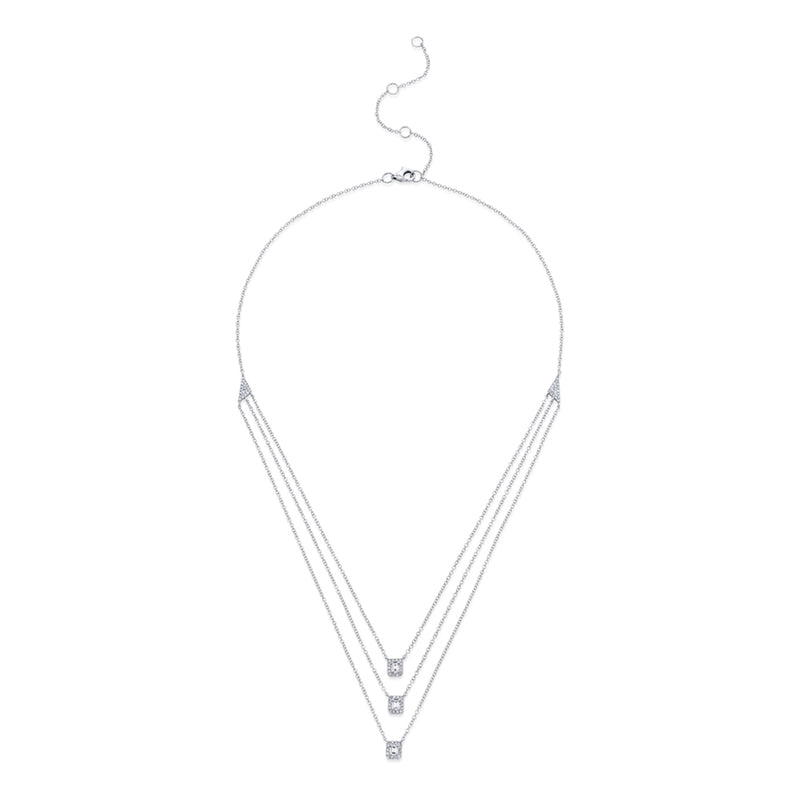 14K White Gold Diamond Triple Row Baguette Halo Necklace-Necklaces-Maurice's Jewelers-