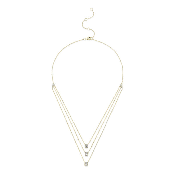 14K Yellow Gold Diamond Triple row baguette Halo Necklace-Necklaces-Maurice's Jewelers-