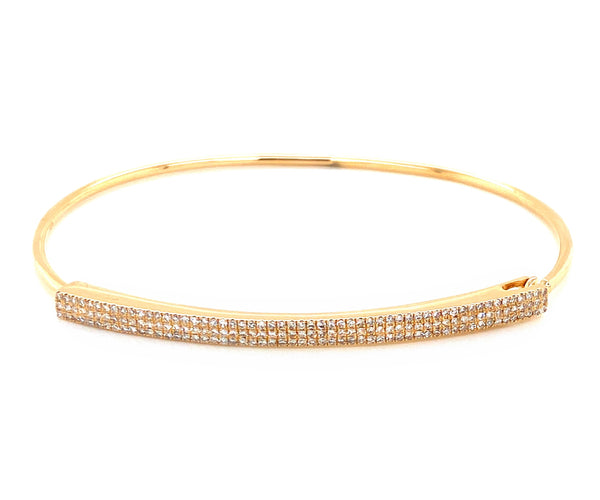 14K Yellow Gold Diamond Pave Triple Row Top Bangle