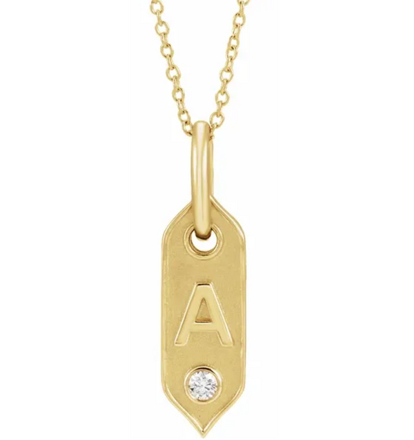 14K Yellow Initial Diamond Tag Necklace-Necklaces-Maurice's Jewelers-A-