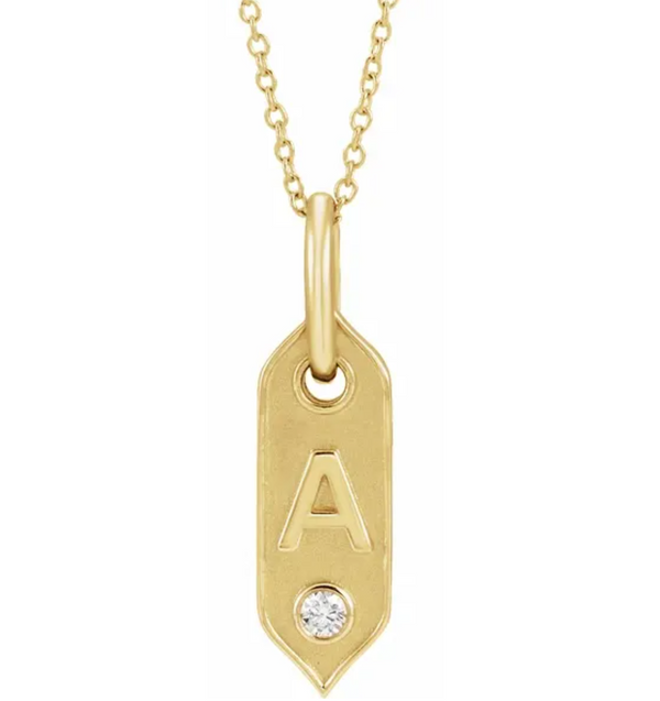 14K Yellow Initial Diamond Tag Necklace