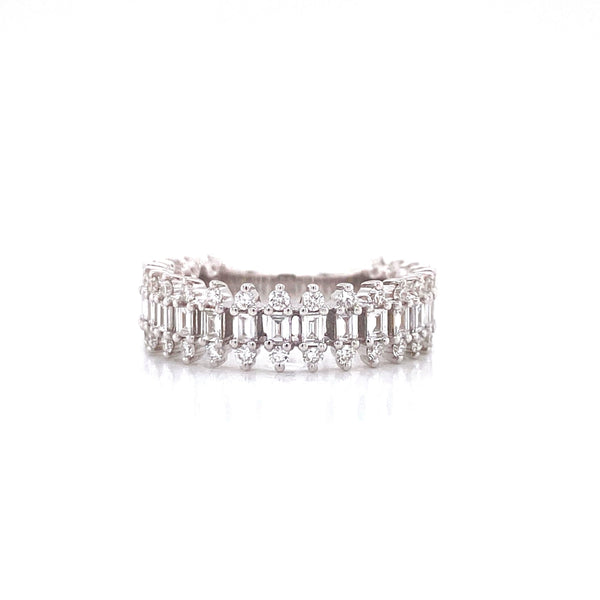 14K White Gold Round + Baguette Diamond Band