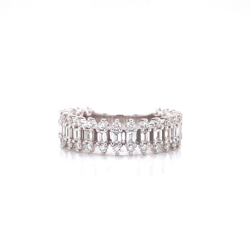 14K White Gold Round + Baguette Diamond Band-Rings-majolie-