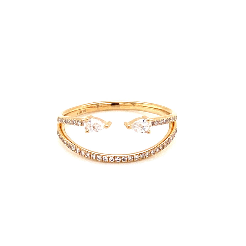 14K Yellow Gold Diamond Double Band Ring-Rings-majolie-