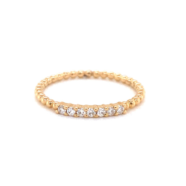 14K Yellow Gold Diamond Top Beaded Ring