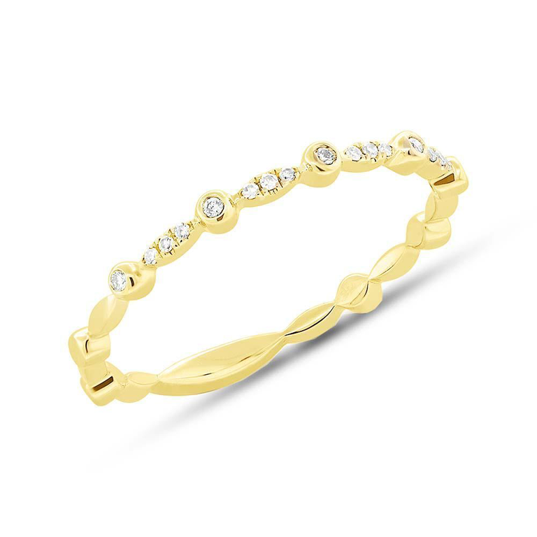 14K White Gold Alternating Bezel Solitaire Diamond Stacking Ring