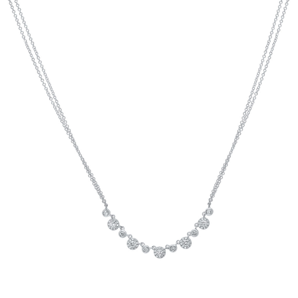 14K White Gold Alternating Diamond Halo Necklace with Double Chain-Necklaces-Maurice's Jewelers-