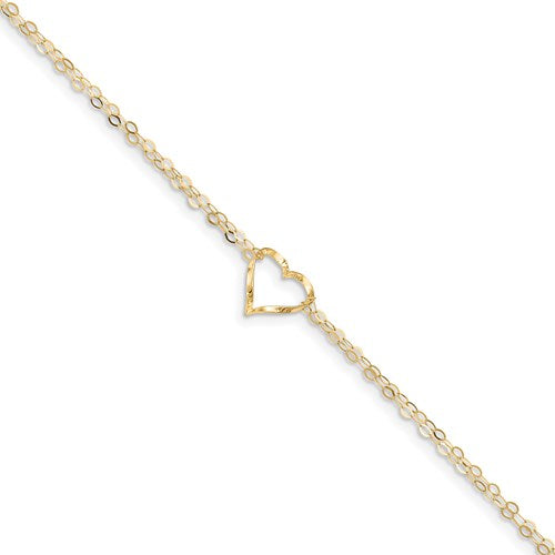 14k yellow Gold Double Strand Heart Anklet