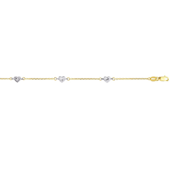 14K Yellow+White Gold Heart Fancy Anklet-Anklet-MAURICE'S JEWELERS-
