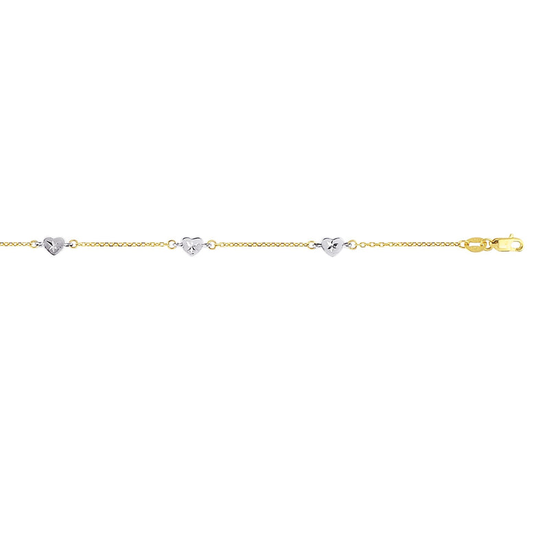 14K Yellow+White Gold Heart Fancy Anklet-Anklet-MAURICE'S JEWELERS-