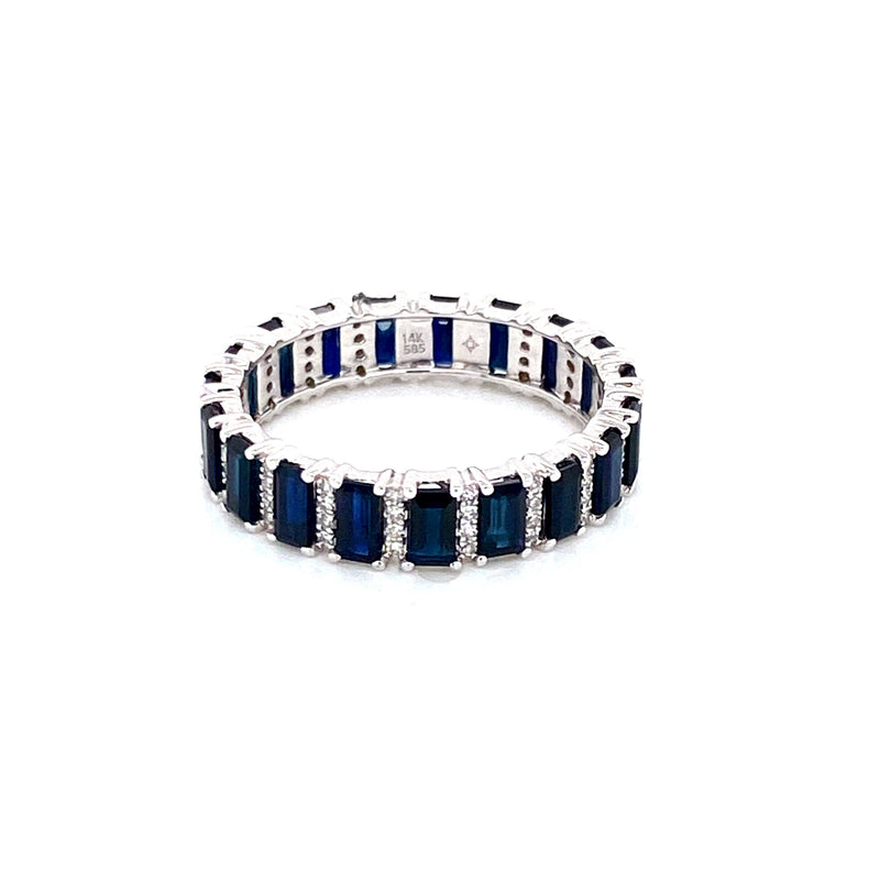 14K White Gold Diamond + Blue Sapphire Eternity Ring-Rings-majolie-