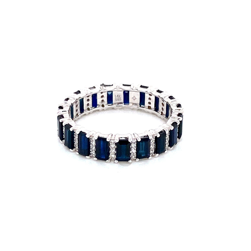 14K White Gold Diamond + Blue Sapphire Eternity Ring