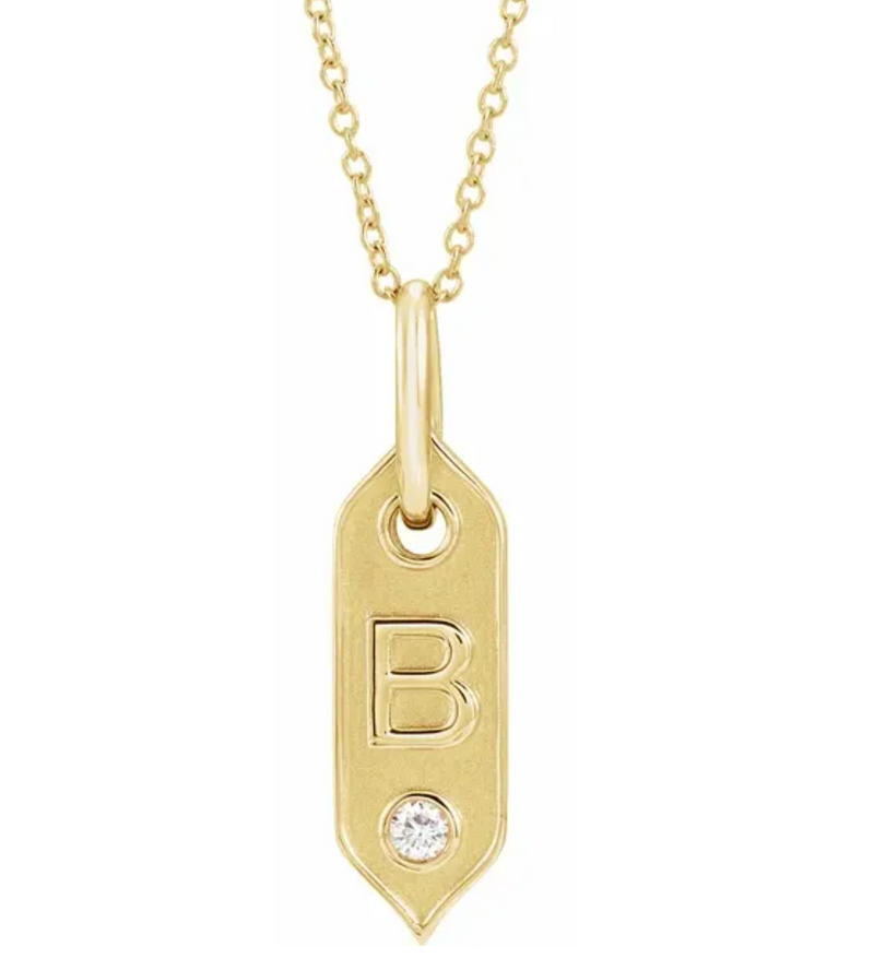 14K Yellow Initial Diamond Tag Necklace-Necklaces-Maurice's Jewelers-B-