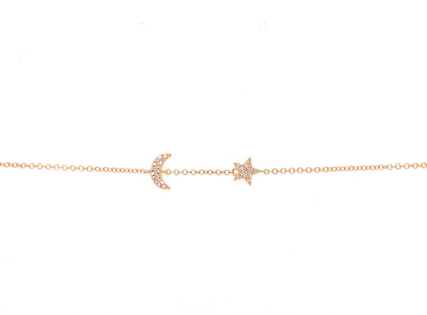 14K Yellow Gold Diamond Star & Moon Bracelet-Bracelets-majolie-YELLOW GOLD-