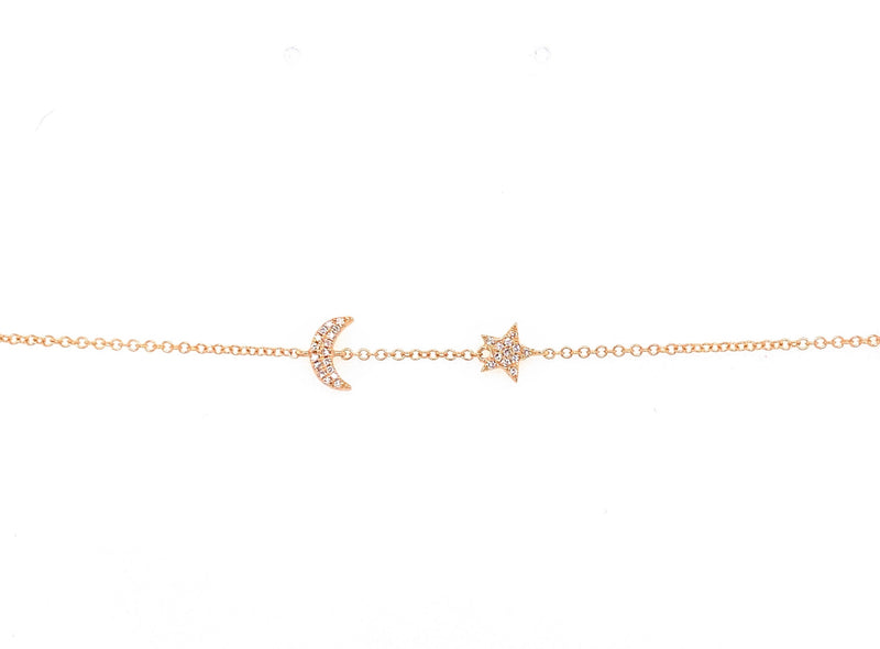 14K Yellow Gold Diamond Star & Moon Bracelet-Bracelets-majolie-YELLOW GOLD-