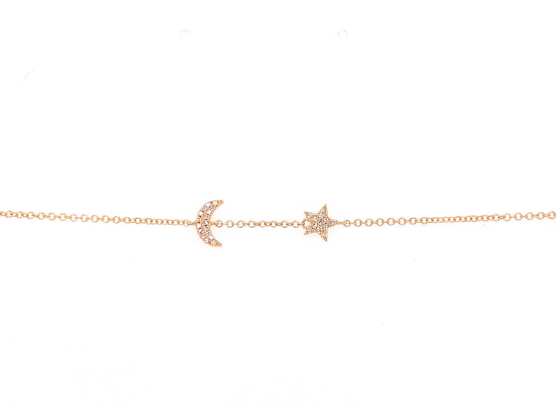 14K White Gold Diamond Star & Moon Bracelet