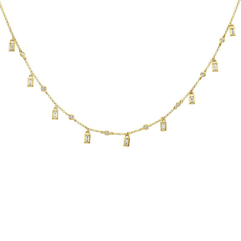 14K Yellow Gold Baguette and Round Diamond Layering Necklace