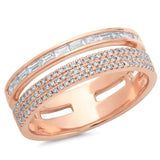 14K Rose Gold Baguette and Triple Row Diamond Ring