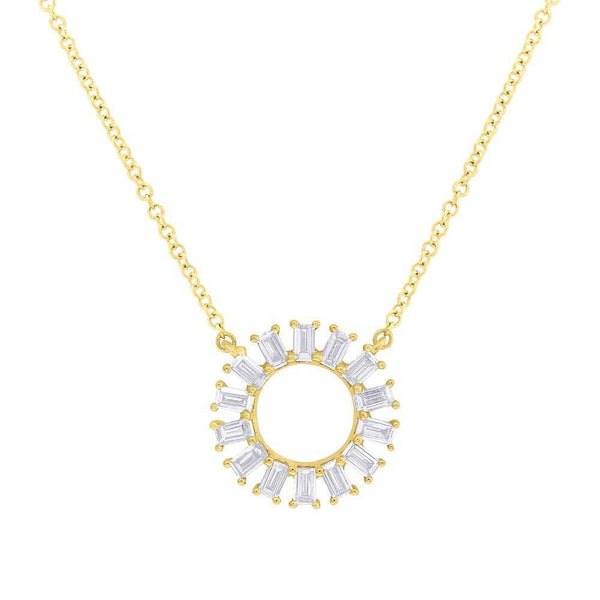 14K White Gold Baguette Diamond Circle Necklace