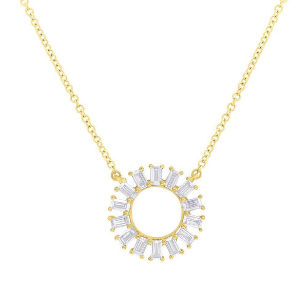 14K Yellow Gold Baguette Diamond Circle Necklace