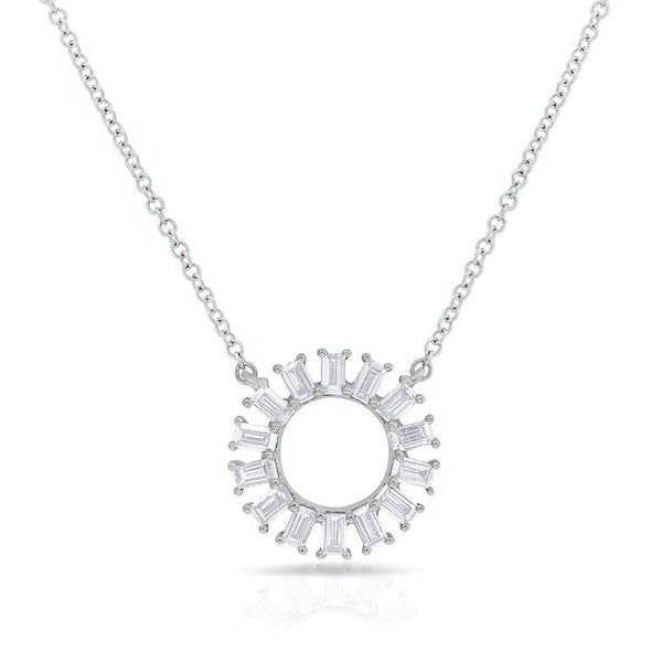 14K White Gold Baguette Diamond Circle Necklace