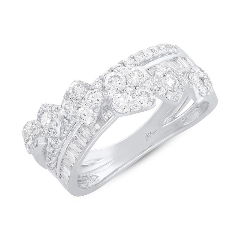 14K White Gold Baguette Diamond Crossover Ring-Rings-Maurice's Jewelers-
