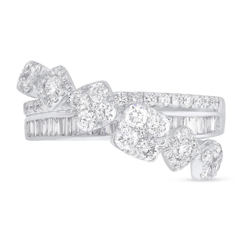14K White Gold Baguette Diamond Crossover Ring-Rings-Maurice's Jewelers-