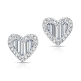 14K Yellow Gold Baguette Diamond Heart Stud Earrings-Earrings-majolie-White Gold-