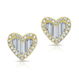 14K Yellow Gold Baguette Diamond Heart Stud Earrings-Earrings-majolie-Yellow Gold-
