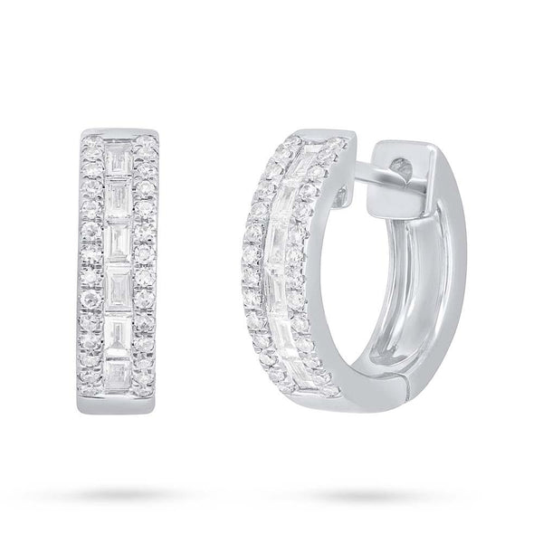 14K White Gold Baguette Diamond Huggie Earrings-Earrings-Maurice's Jewelers-