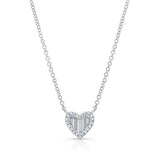 14K Yellow Gold Baguette Diamond Petite Heart Necklace-Necklaces-majolie-White Gold-