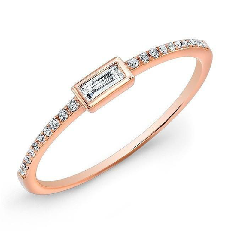 14K White Gold Baguette Diamond Stackable Ring-Rings-majolie-Rose Gold-4-