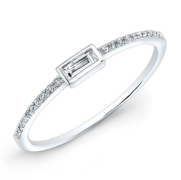 14K White Gold Baguette Diamond Stackable Ring